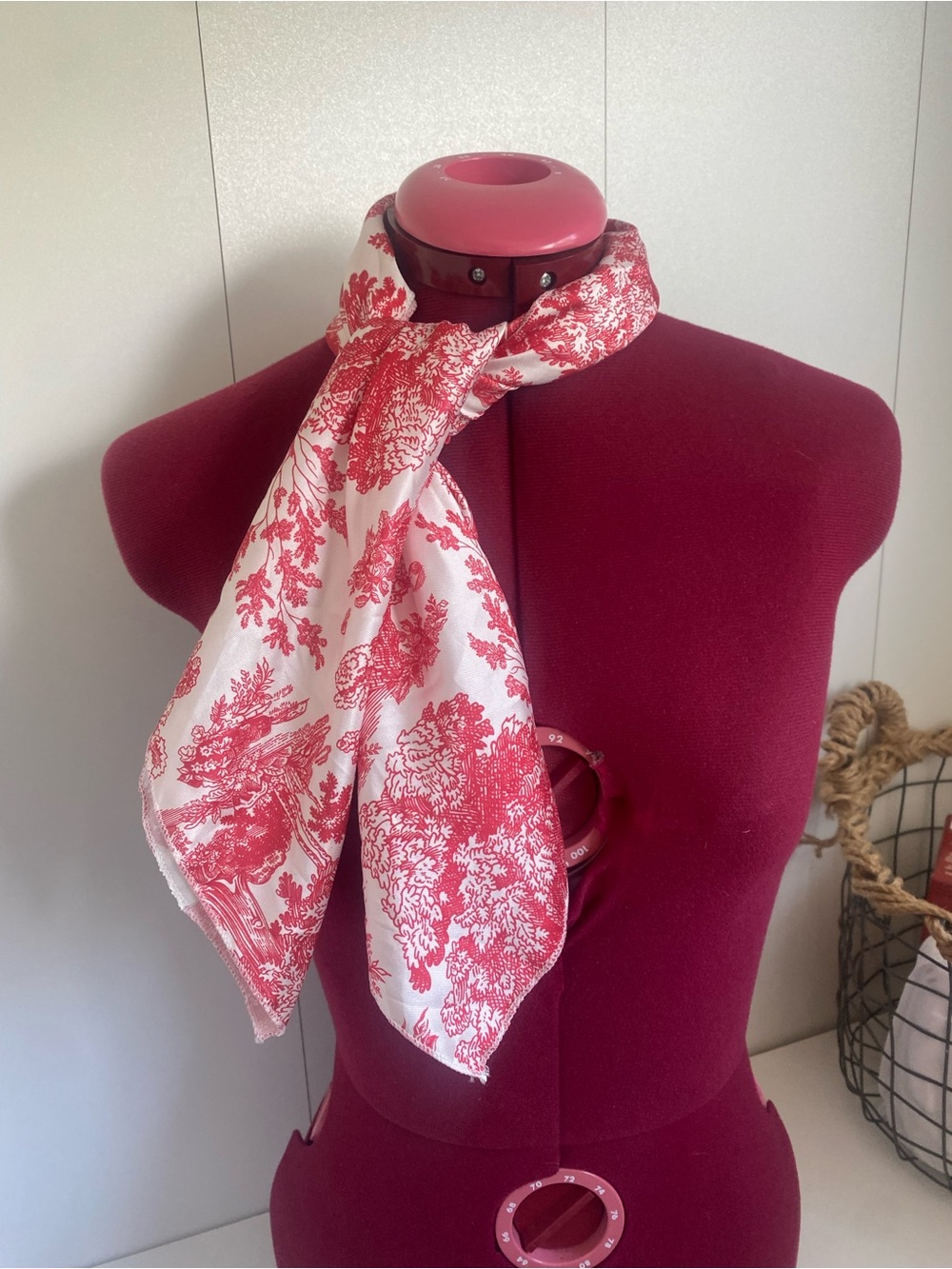 Red and Cream Toile Square Scarf